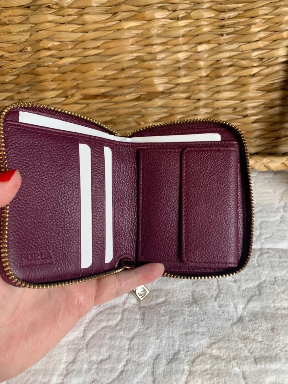 Furla-plum colored leather mini wallet NWT - Picture 3 of 11